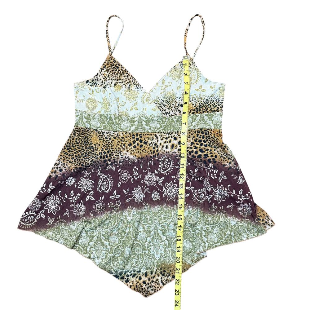 Vintage Y2K Fairycore Baby Doll Cami Top Green Brown Paisley Size Large - Picture 7 of 8